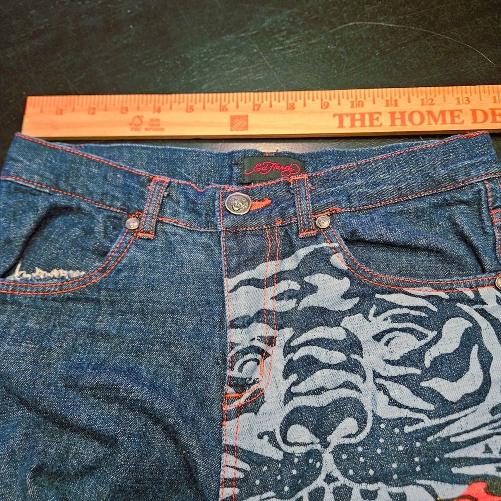 Ed‎ Hardy Youth Tiger Straight Leg Jeans Size 10 Y2K Tattoo Art 26x25 Streetwear - Picture 5 of 13